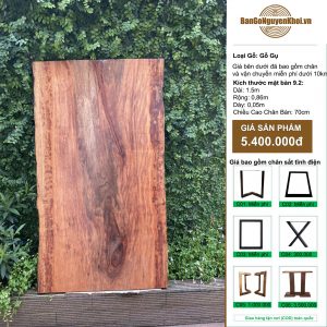 bàn gỗ gụ nguyên khối 1m5