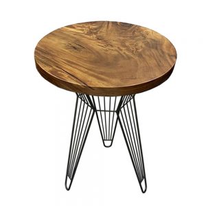 bàn tròn cafe gỗ me tây nguyên tấm chân sắt sọc phi