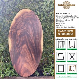 bàn cafe gỗ me tây nguyên tấm