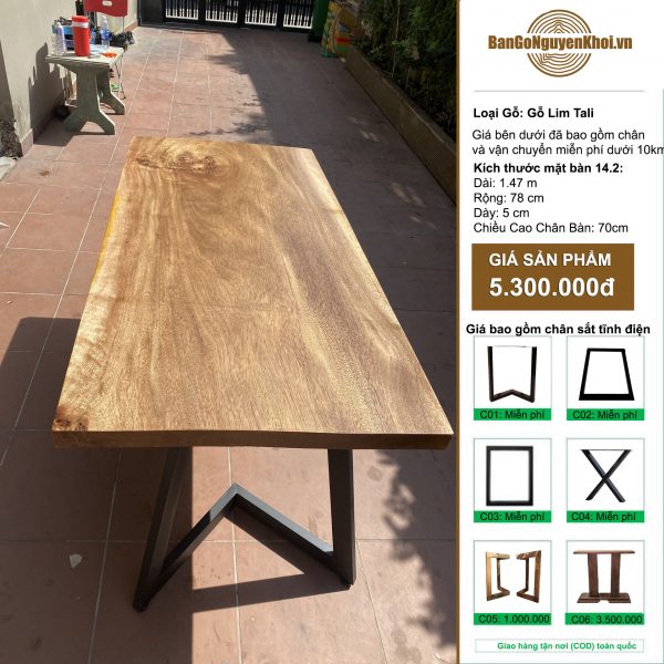 bàn gỗ Lim Tali đẹp tự nhiên, phong cách mộc