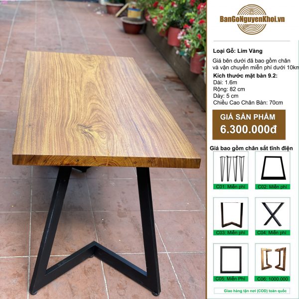 bàn gỗ Lim Vàng chân sắt sơn tĩnh điện