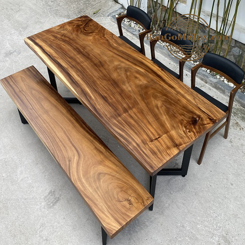 Mẫu bàn ăn hiện đại 1 bàn gỗ me tây kèm 1 băng dài và 3 ghế chữ Z